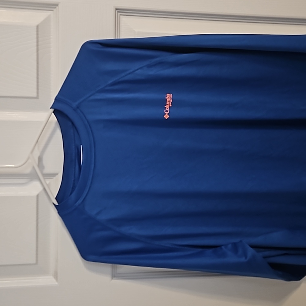 Columbia PFG UPF Sun Shirt, Blue w Orange Logos, Mens L